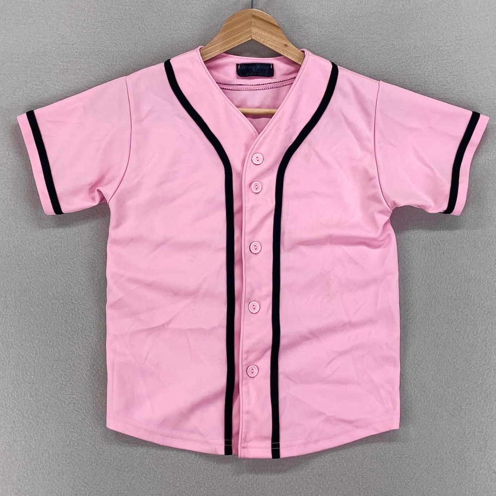 Kids Baseball Jersey Shirt Kids size 8 Pink Short Sleeve Button Front USA made‎